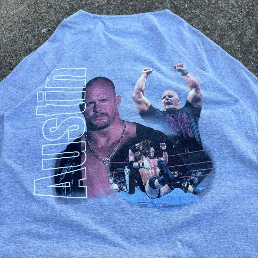 Vintage 90s WWF Stone Cold Steve Austin Baseball Jersey Wrestling Grey M (d2)